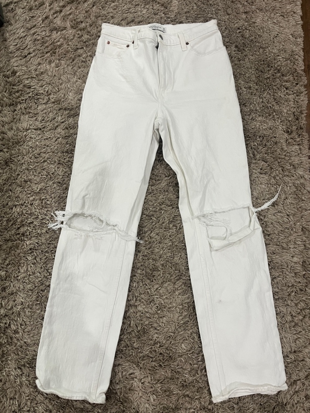 Abercrombie & Fitch White High-Rise Distressed Jeans